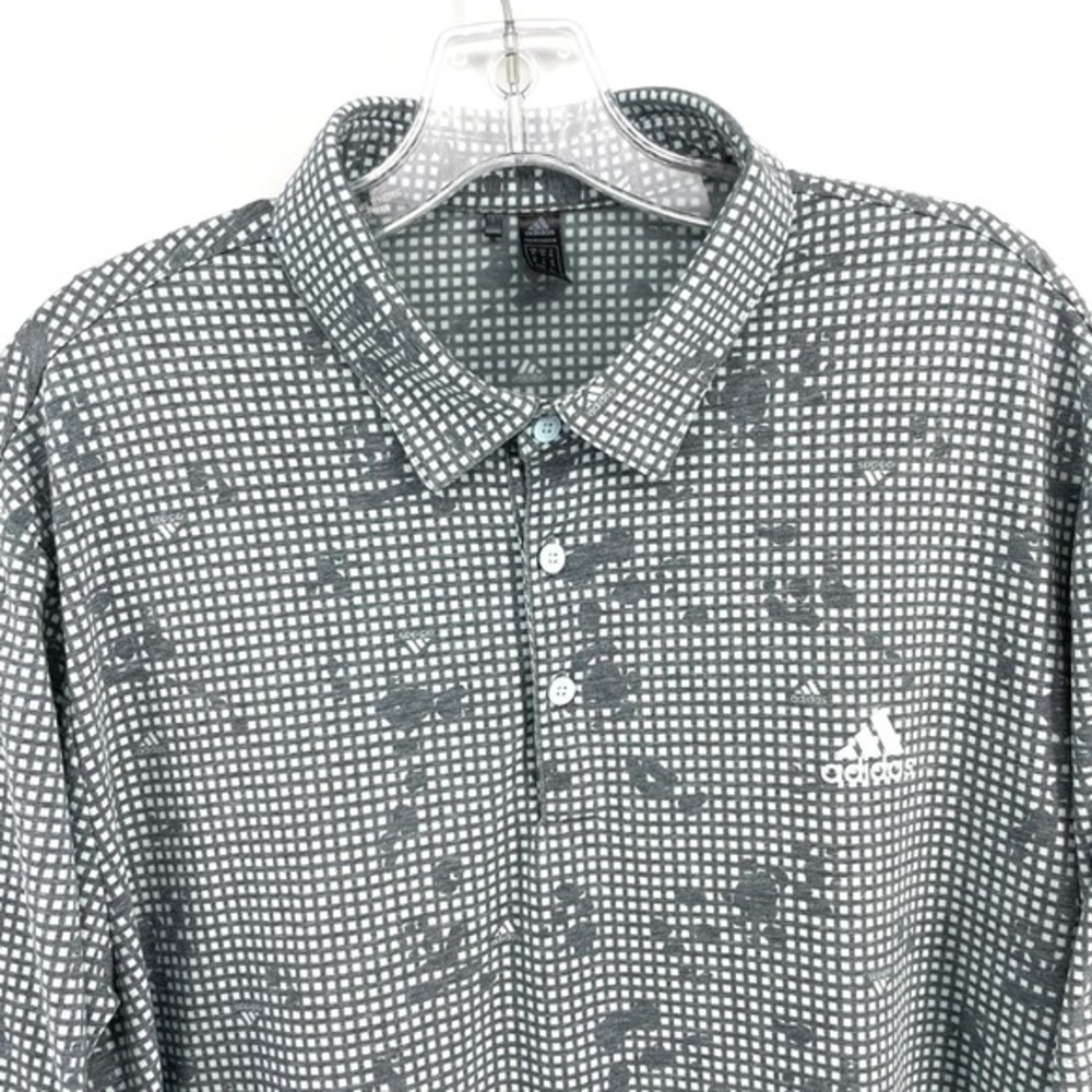 Adidas Primegreen Mens XL Golf‎ Polo Shirt Gray White Grid Pattern Casual Preppy